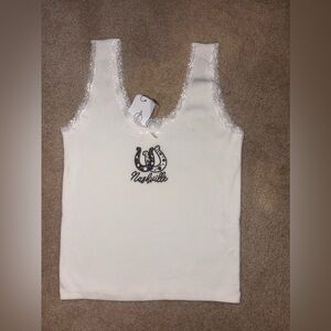 White Nashville TankTop with Horseshoes. Size Large, Made by @STRADIVARIUS